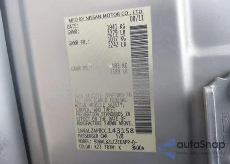 2012 Nissan Altima 2.5 S from USA, damaged, VIN 1N4AL2AP8CC143158